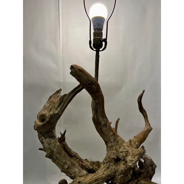 MCM Vintage Driftwood Lamp Table Desk Lamp Organic Coastal Decor Original Finial For Sale - Image 10 of 10