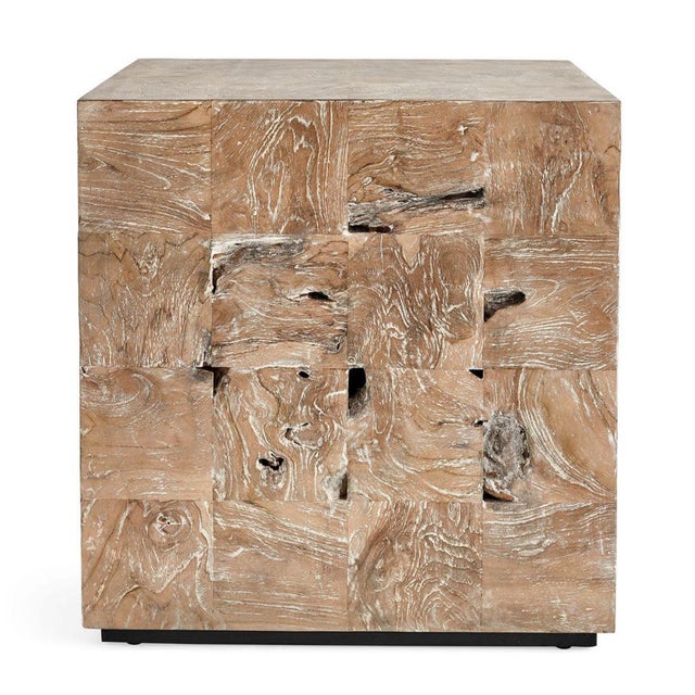 Tan Washed Teak Cube Side Table For Sale - Image 8 of 11