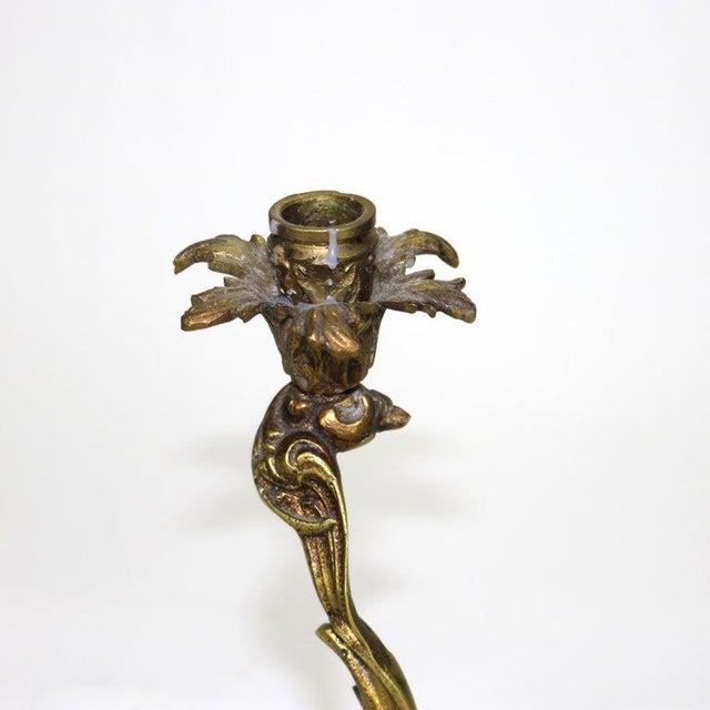 Stone Pair of Antique French Rococo Bronze Candelabras With Marble Bases C1890 For Sale - Image 7 of 12