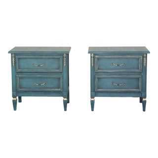 Pair of Mid Century Green Nightstands For Sale