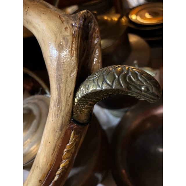 Boho Chic Wooden Carved Vintage Cane With Brass Snake and Braided Accents For Sale - Image 3 of 8