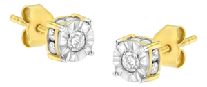 10K Yellow Gold Plated Sterling Silver 1/2 Cttw Miracle Set Diamond Stud Earring (J-K Color, I2-I3 Clarity)