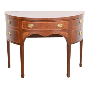 Baker Furniture Federal Inlaid Mahogany and Satinwood Demilune Cabinet, Newly Refinished