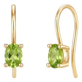 Genuine Peridot Oval Faceted Gemstone Shepherd Hook Earrings in 18k Gold Plated - A Pair For Sale