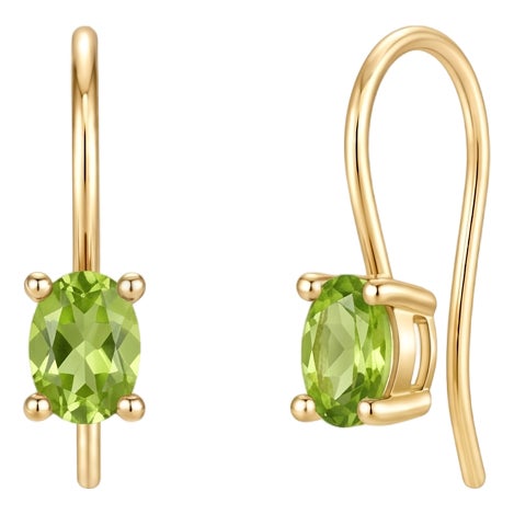 Genuine Peridot Oval Faceted Gemstone Shepherd Hook Earrings in 18k Gold Plated - A Pair For Sale