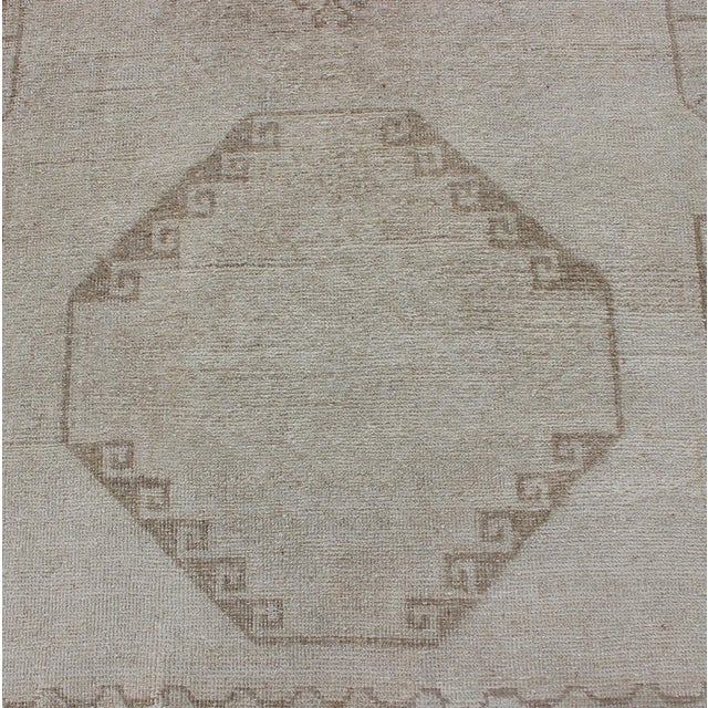 Grey and Cream Vintage Turkish Oushak Runner With Geometric Tribal Design For Sale - Image 11 of 12