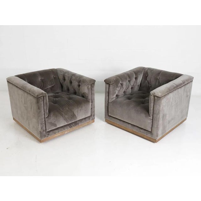 Pair Four Hands Tufted Velvet Maxx Lounge Chairs For Sale - Image 4 of 18