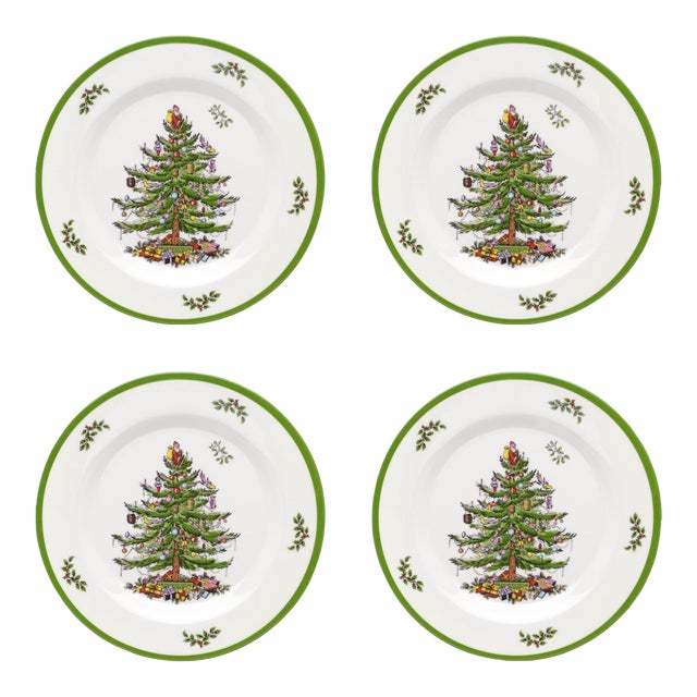 Spode Christmas Tree Melamine Salad/Dessert Plates 8" - Set of 4 For Sale