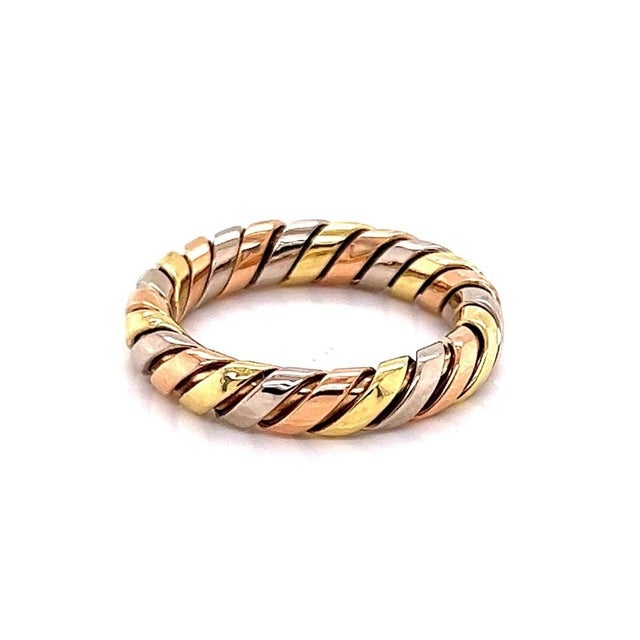 Bulgari Bvlgari Tubogas 18k Tri-Color Gold Band Ring Size 6.5 For Sale - Image 4 of 7