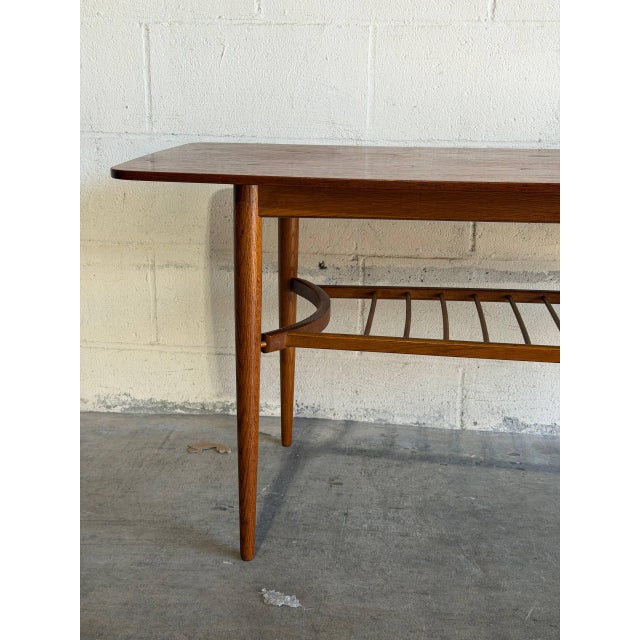 Teak Coffee Table With Slatted Lower Shelf and Tapered Legs Denmark 1960s For Sale - Image 4 of 9
