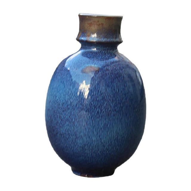Round Blue Ceramic Vase from Ernestine, 1960s For Sale