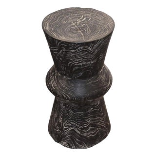 Andrianna Shamaris Triple Burnt Teak Wood Cerused Side Table or Stool For Sale