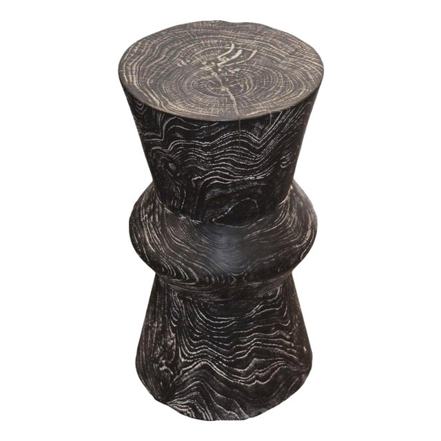 Andrianna Shamaris Triple Burnt Teak Wood Cerused Side Table or Stool For Sale