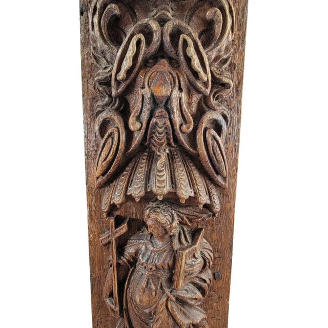 Flemish or German Baroque Artist, High Carved Panel with Allegory of Faith, Late 17th Century, Oak For Sale - Image 5 of 10