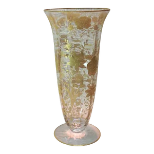 1940s Cambridge Glass Co. Vase with Gold Encrusted Wildflower Footed