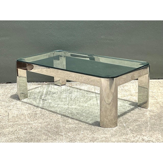 Mid-Century Modern Vintage Chrome and Glass Coffee Table After Karl Springer For Sale - Image 3 of 18