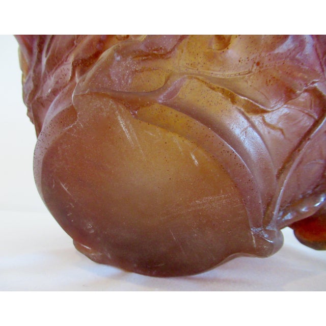 Daum France Amber Aubergine Red & Chartreuse Lizard and Apple/Plums, Oak Leaf Emblazoned, For Sale - Image 18 of 18