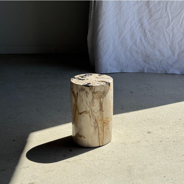 White Small Side Table in White Petrified Wood Inlaid with Black, 1980s For Sale - Image 8 of 11