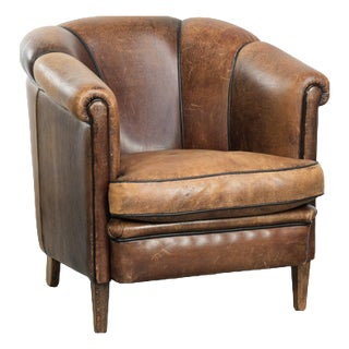 Vintage English-Style Club Chair in Sheepskin Leather For Sale