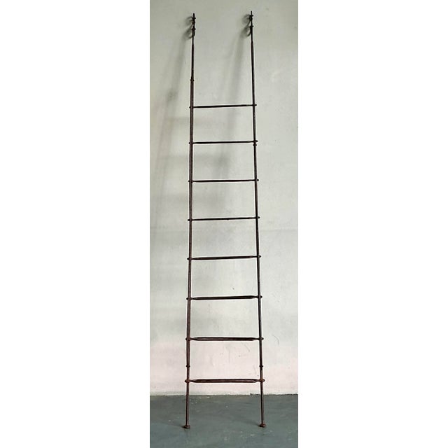 French Country Vintage Regency Scroll Wrought Iron Decorative Ladder For Sale - Image 3 of 5