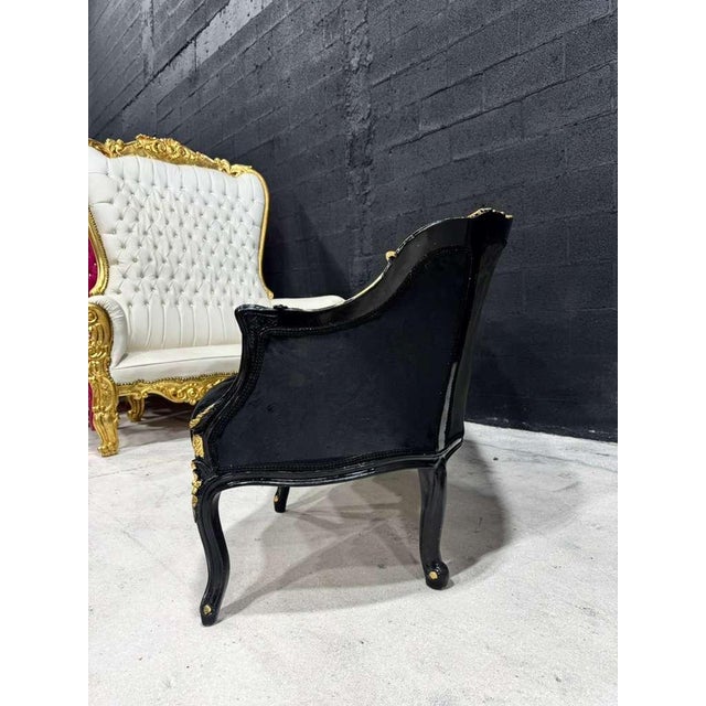 2000 - 2009 Gothic Black Velvet Sofa With Hand-Applied Gold Leaf Frame For Sale - Image 5 of 9