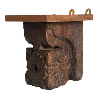 Antique Indian Rajasthan Carved Wood Temple Corbel Architectural Wall Bracket For Sale