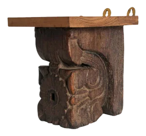 Architectural Carved Wood Temple Fragment Wall Bracket from India