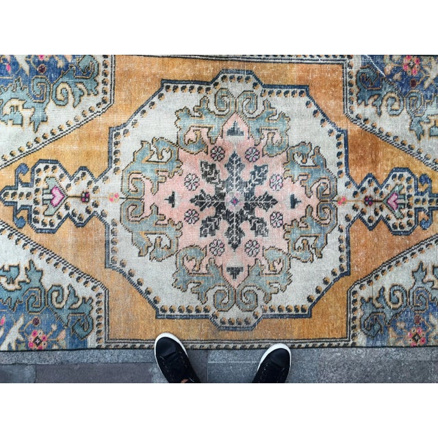 Textile 1960s Vintage Turkish Oushak Wool Rug - 3′6″ × 6′10″ For Sale - Image 7 of 11