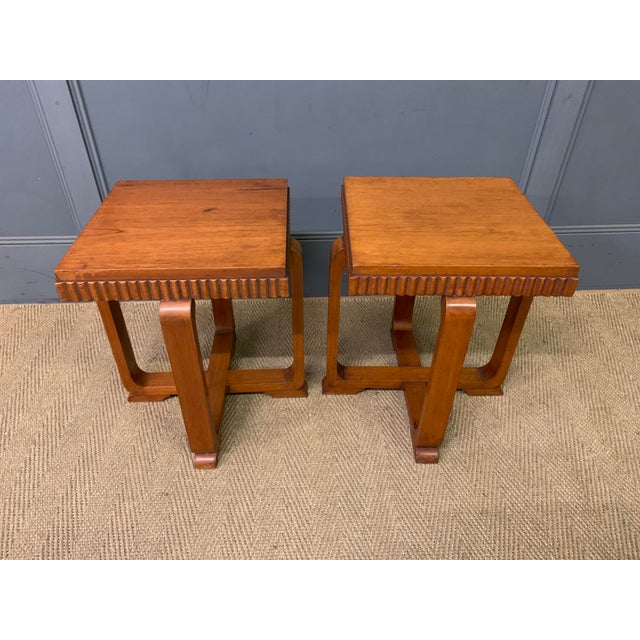 A lovely pair of Art Deco period lamp , or coffee, tables in solid walnut. with style features redolent of the period....
