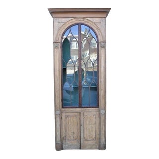 Antique Italian Renaissance 109" Tall Carved Wood Gothic Cupboard Hutch Cabinet For Sale