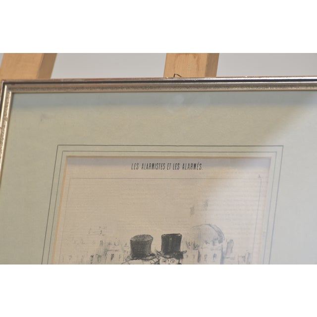 Steel Engraving by Honoré Daumier, Les Alarmists Son Alarmee, Le Charivari Magazine, Circa 1860, Framed Under Glass with Berlin Molding, Silver-Plated For Sale - Image 3 of 8