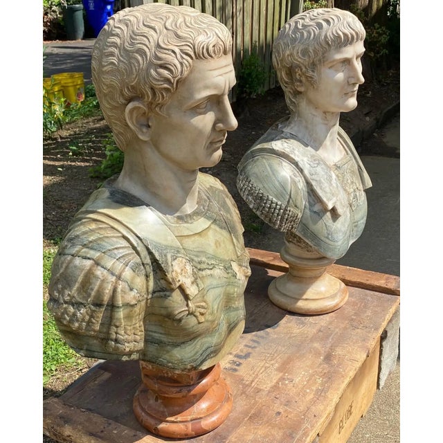 Neoclassical 19th Century Italian Neoclassical Style Specimen Marble Busts of Caesars - Set of 2 For Sale - Image 3 of 10