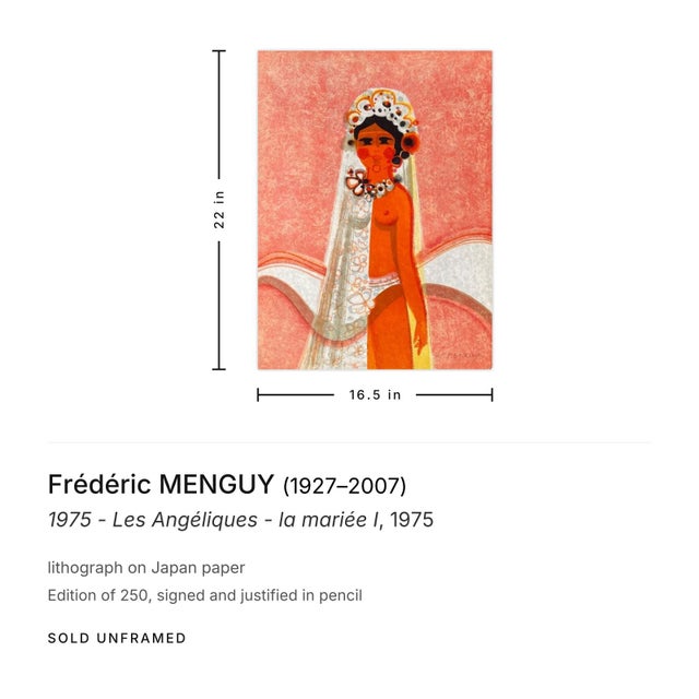 Post Impressionist Frédéric Menguy 1975 - Les Angéliques - La Mariée I Signed Lithograph For Sale - Image 3 of 3