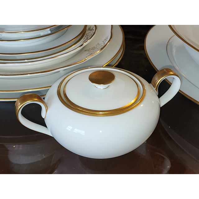 Ceramic Antique H & C Selb Bavaria Germany Heinrich Anmut 14092 White & Gold Discontinued Dinnerware Service for Twelve- 66 Pieces For Sale - Image 7 of 13