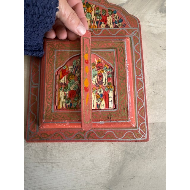 1970s Vintage Folk Art Painted Wood Mirror Hand Painted Floral Motif 9.5 Inch Wall Mirror For Sale - Image 5 of 11