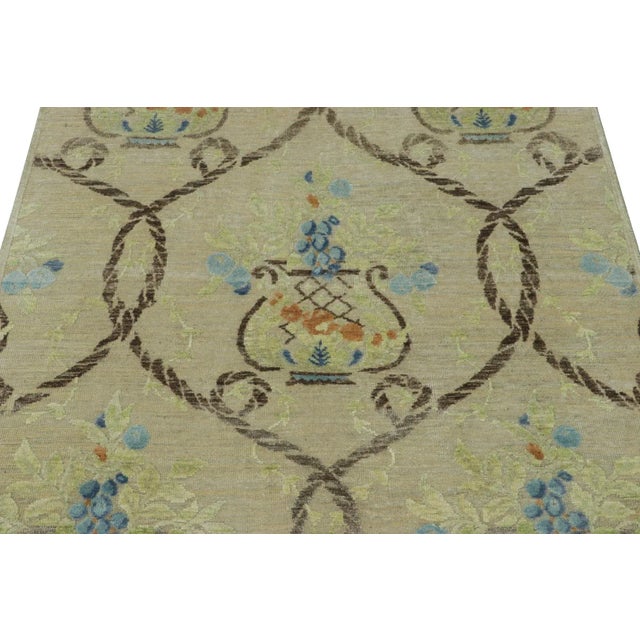 Hand-knotted in silk and wool, this 4x5 modern rug is a bold addition to Rug & Kilim’s Block Print Collection—an...