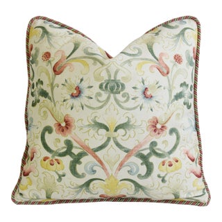 Designer Zoffany Botanical Floral & Plaid Feather/Down Pillow 18" Square For Sale