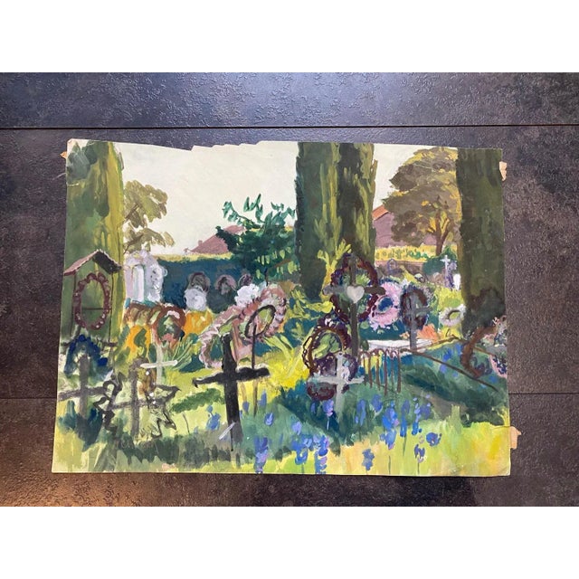Isaac Charles Goetz, Graveyard, Gouache on Paper, 1950s For Sale - Image 4 of 7