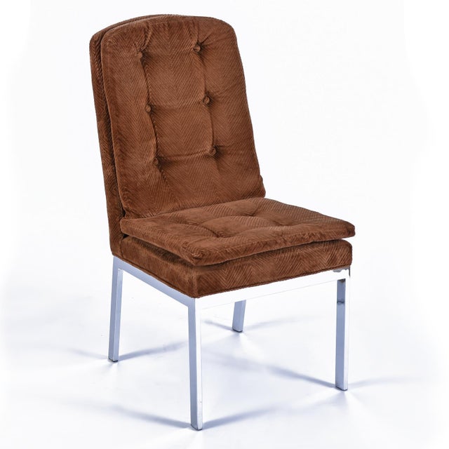 1970s Mid-Century Modern High Back Parsons Chairs in Chrome & Velvet For Sale - Image 10 of 12