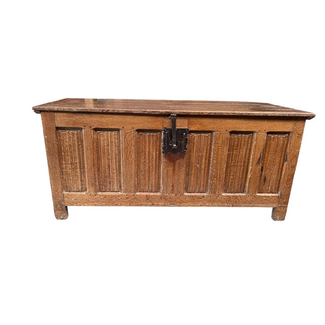 Gothic Linenfold Coffer in Oak with Carved Panel, 1500s For Sale - Image 6 of 6