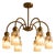 Modern 6 Light Brass Chandelier, Alabaster Glass Pendant Light, Mid Century Ceiling Fixture, Luxury Dining Room Lighting For Sale