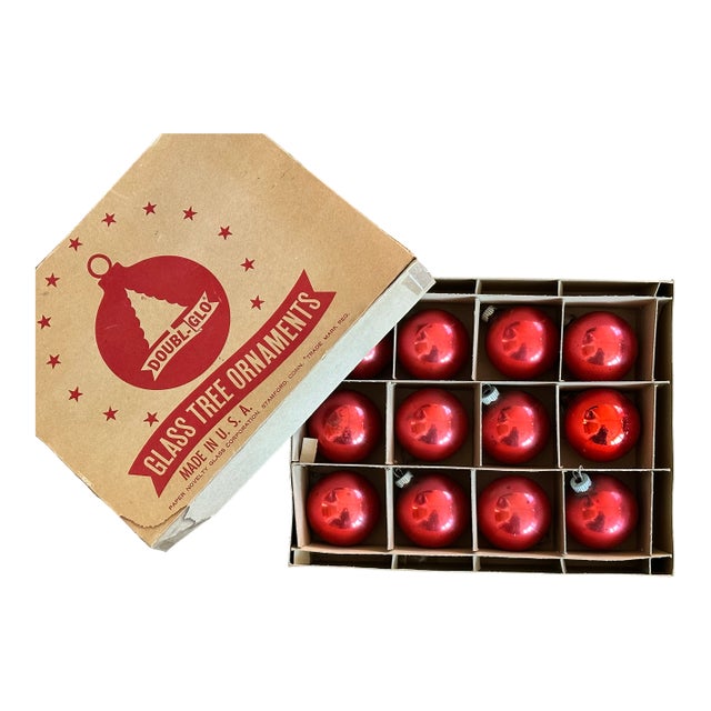 Vintage Mid Century Red Glass Christmas Ornaments For Sale
