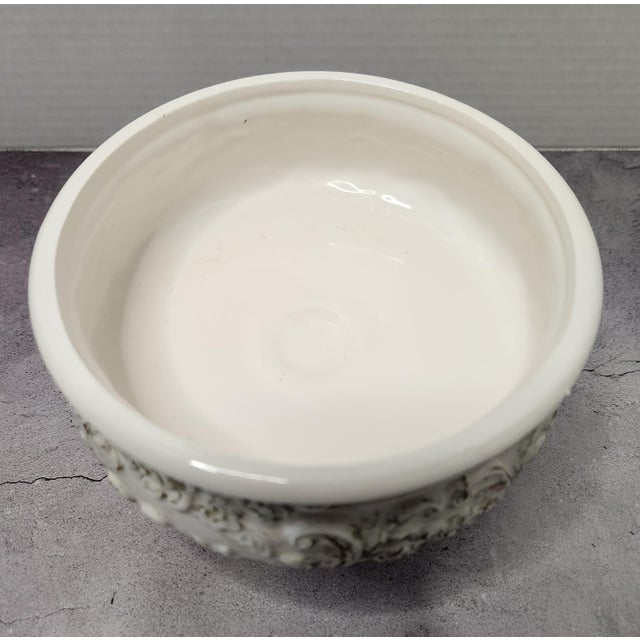 Vintage Mid-Century Relpo Ornate Embossed Footed Ceramic Planter Bowl - Style #5893 For Sale - Image 4 of 8