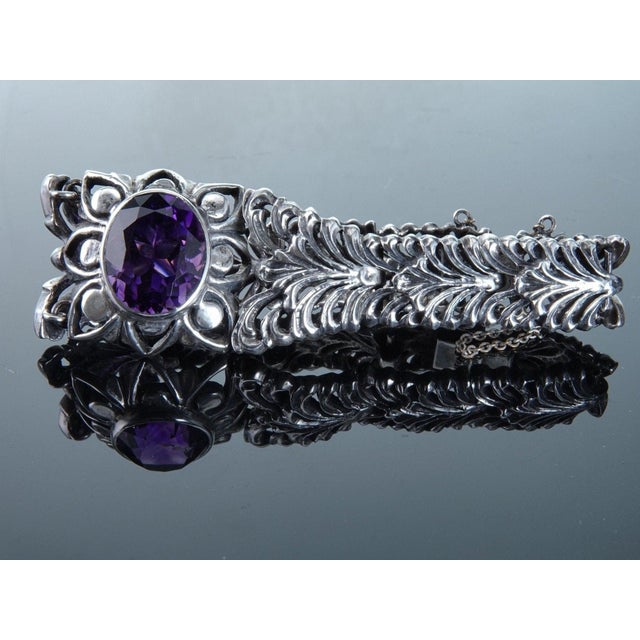 Art Deco Art deco Sterling Sanborns Mexican Silver Amethyst openwork bracelet For Sale - Image 3 of 8
