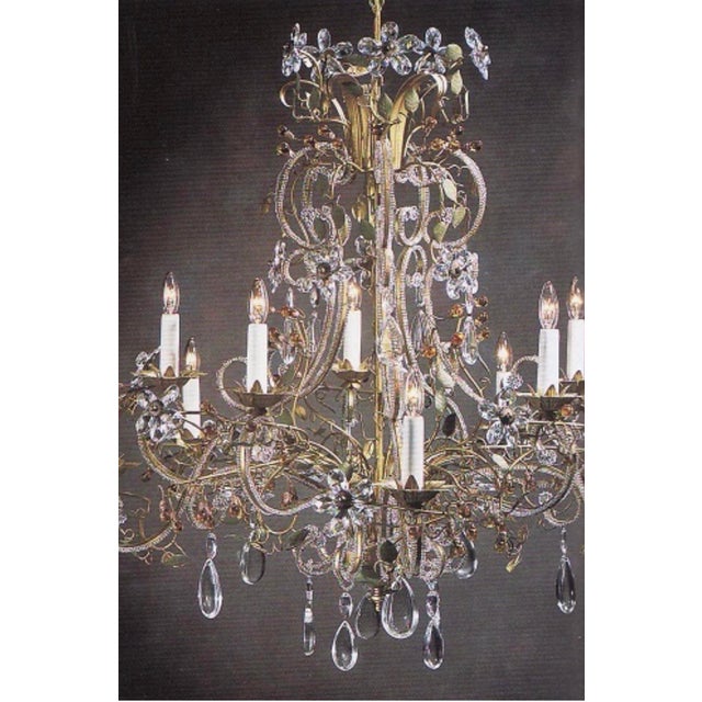 Decorative Crafts 18th-century French style ten-light chandelier with Bohemian crystal drops and amber crystal accents on...