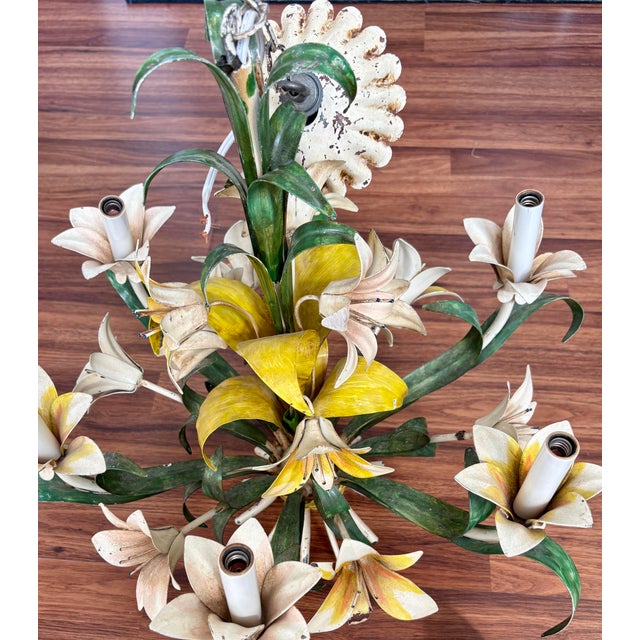Yellow Mid Century Tole Floral Chandelier For Sale - Image 8 of 10