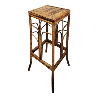 Vintage Burnt Bamboo Pedestal Plant Stand