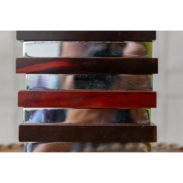 Wood Pair of French Stacked Wood and Chrome Table Lamps For Sale - Image 7 of 12