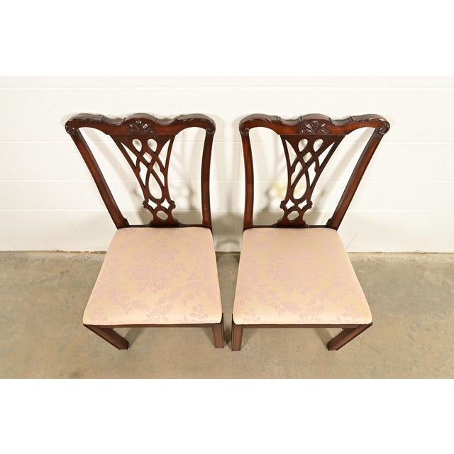 1980s Baker Furniture Style Georgian Carved Mahogany Side Chairs or Dining Chairs, Pair For Sale - Image 5 of 13