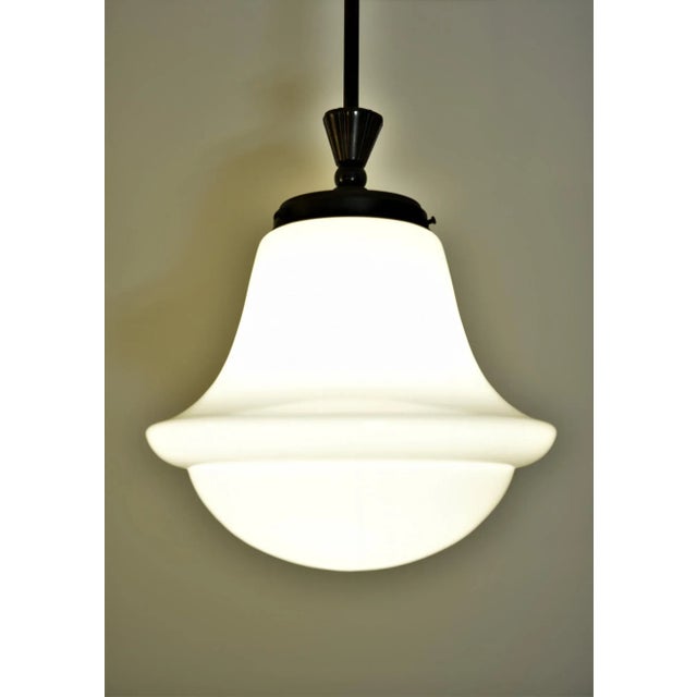 Swedish Grace Art Déco Copper and Hand Blown Glass Pendant Lamp, 1920s For Sale - Image 3 of 8